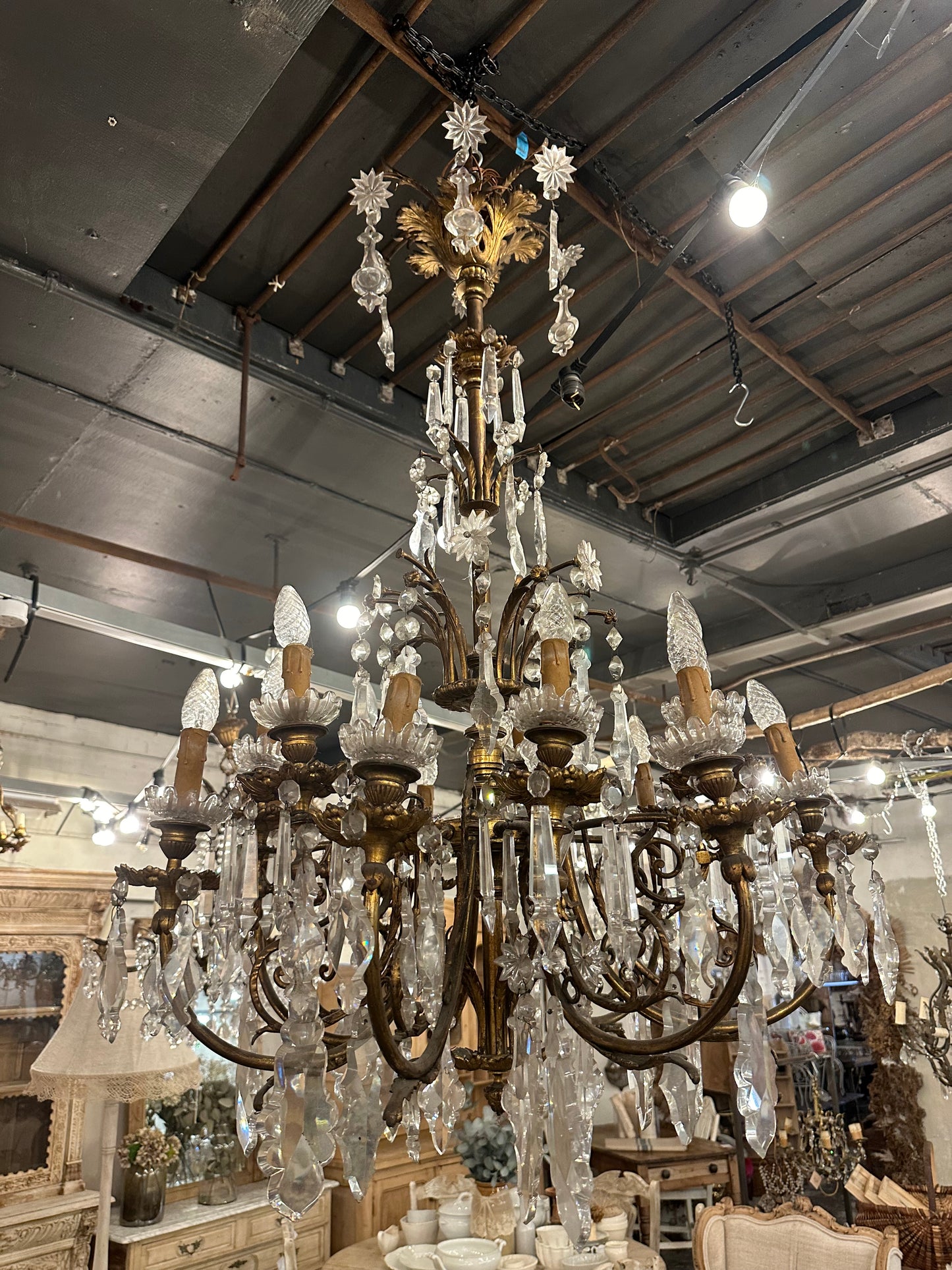 Rare, 19thC bronze and crystal, French chandelier