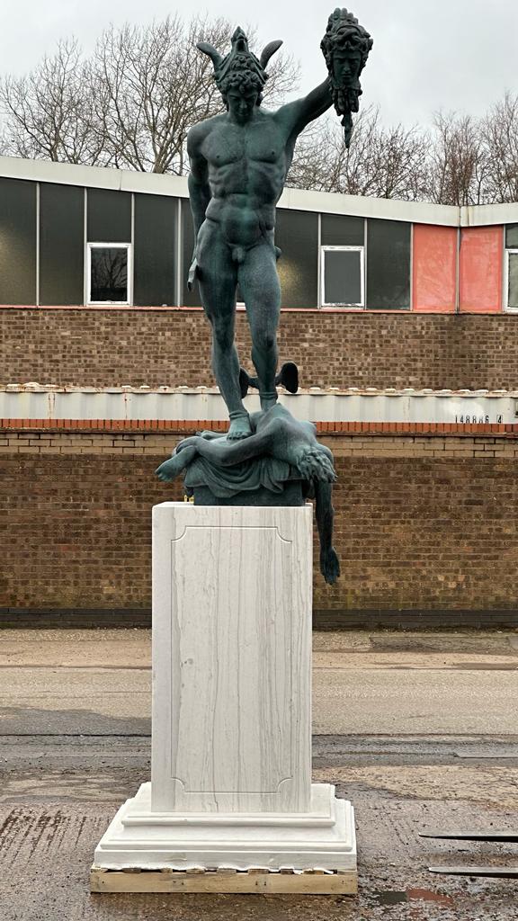 Bronze Perseus Medusa statue, sat on a marble base