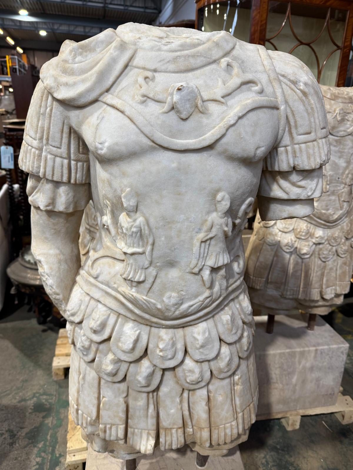 Pair of, Roman marble centurion busts on stands (priced individually)