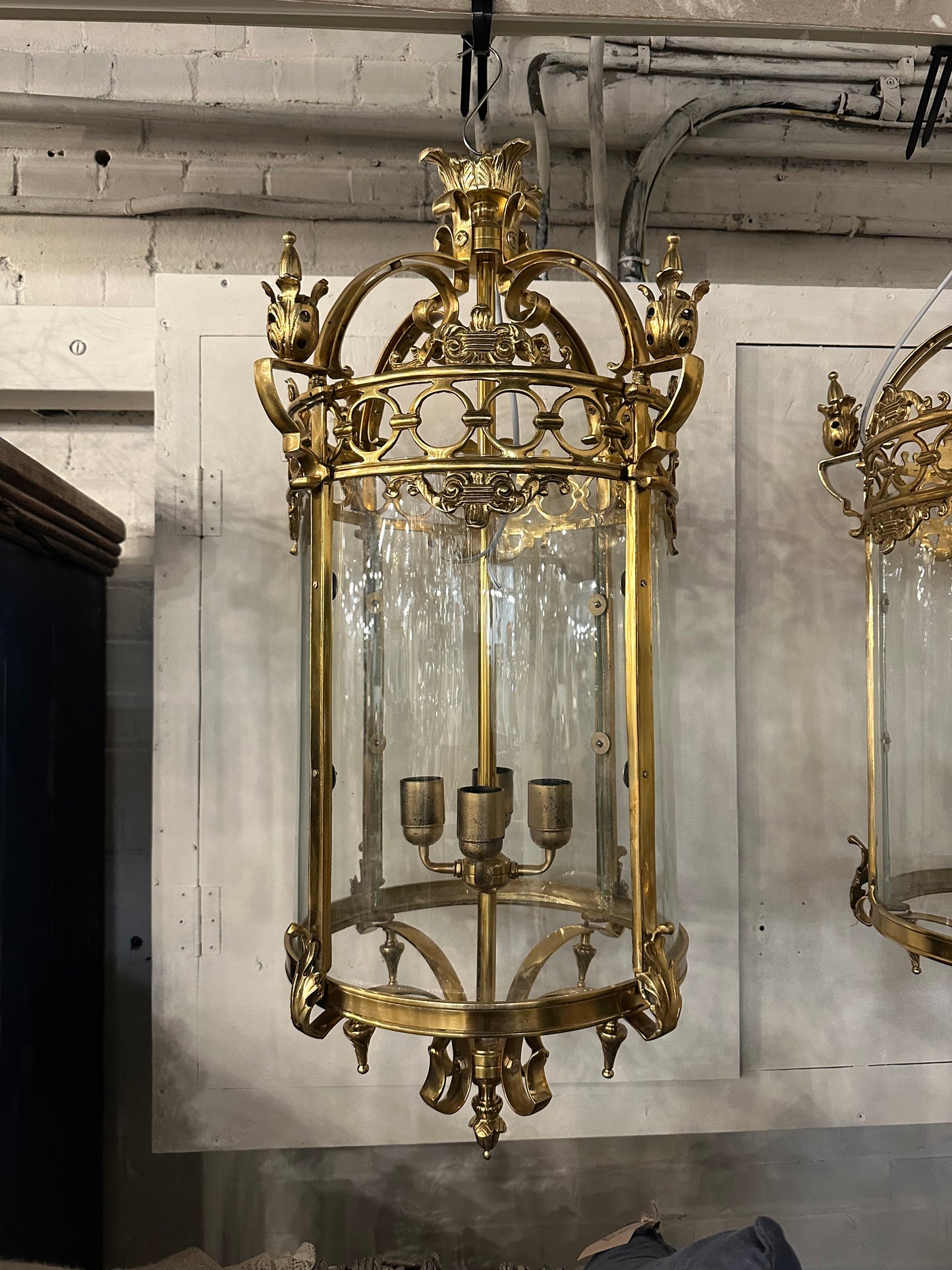 Fantastic pair of Dutch antique, curved glass lanterns (price is per item)