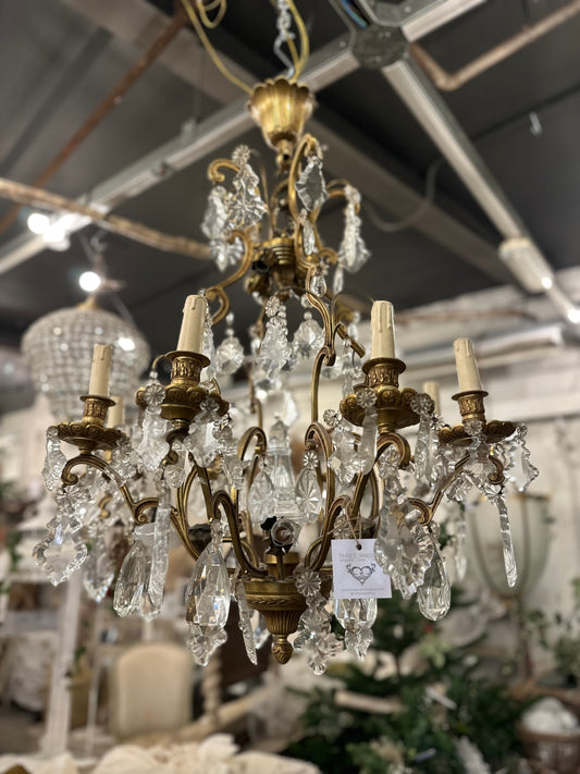 Lovely, petite French crystal chandelier, with bronze