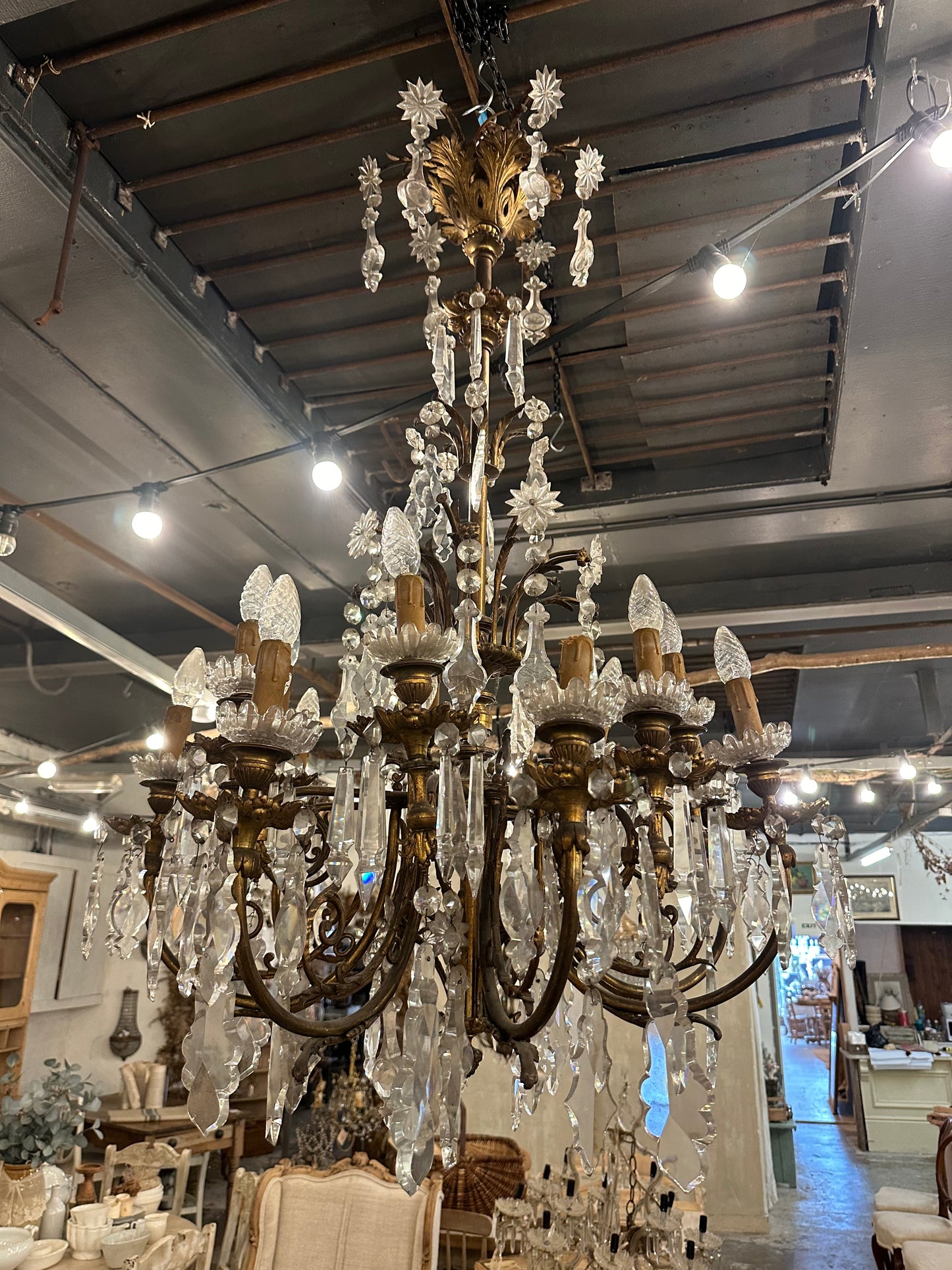 Rare, 19thC bronze and crystal, French chandelier