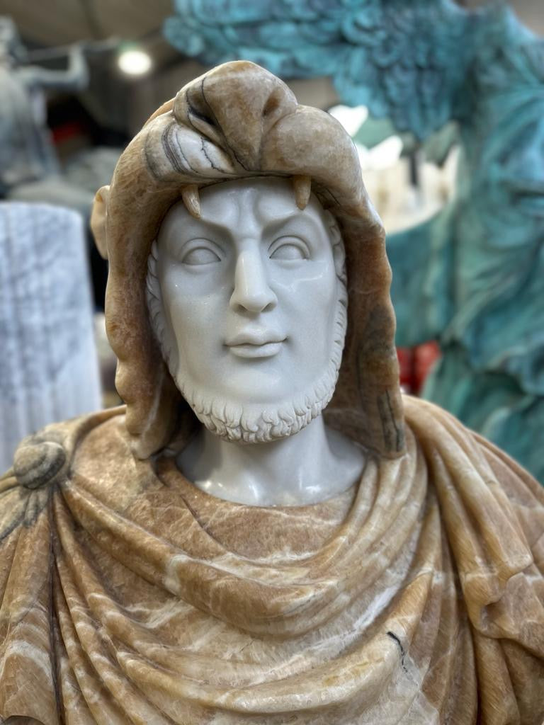 Infamous, Russian solid marble bust in stand, one of a kind