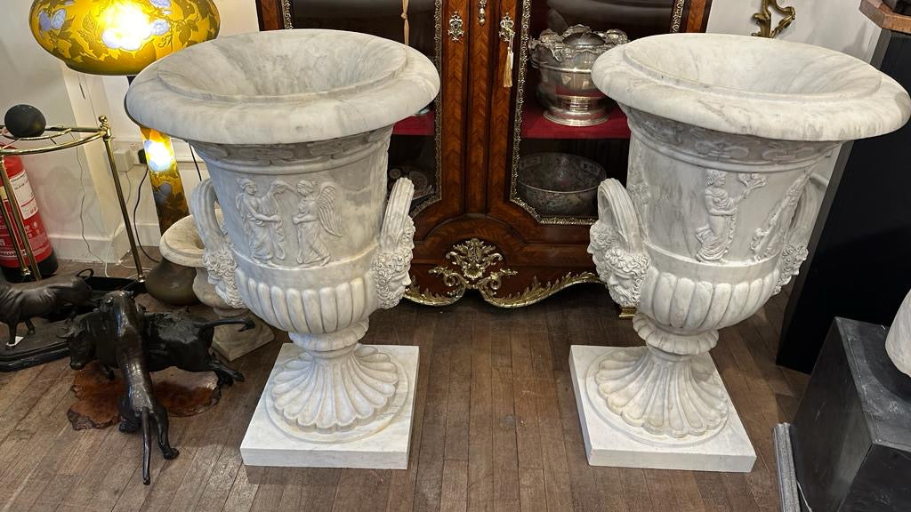 Pair of marble antique Italian urns