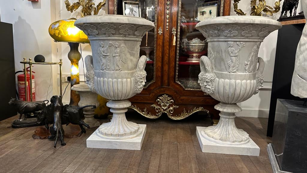 Pair of marble antique Italian urns