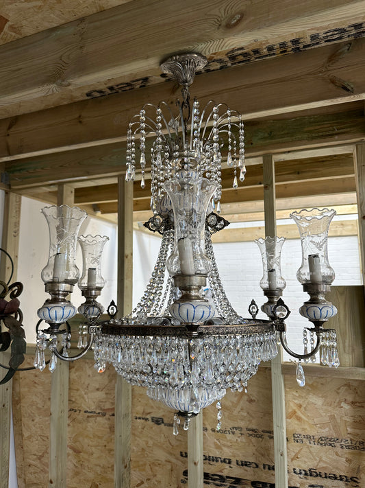 French antique crystal and porcelain, chandelier