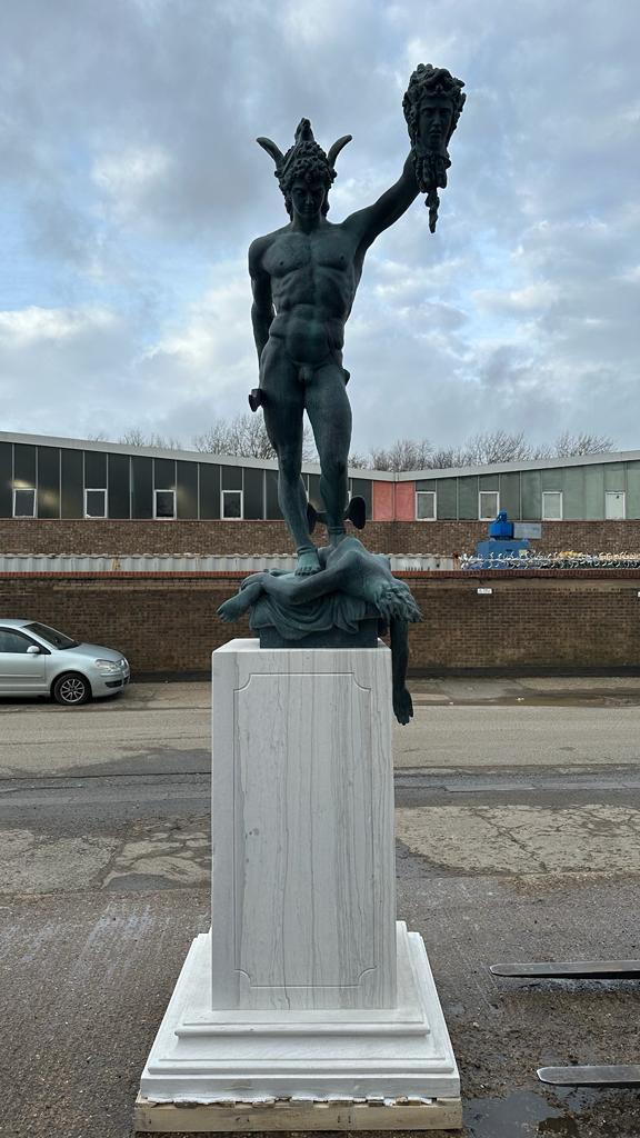 Bronze Perseus Medusa statue, sat on a marble base