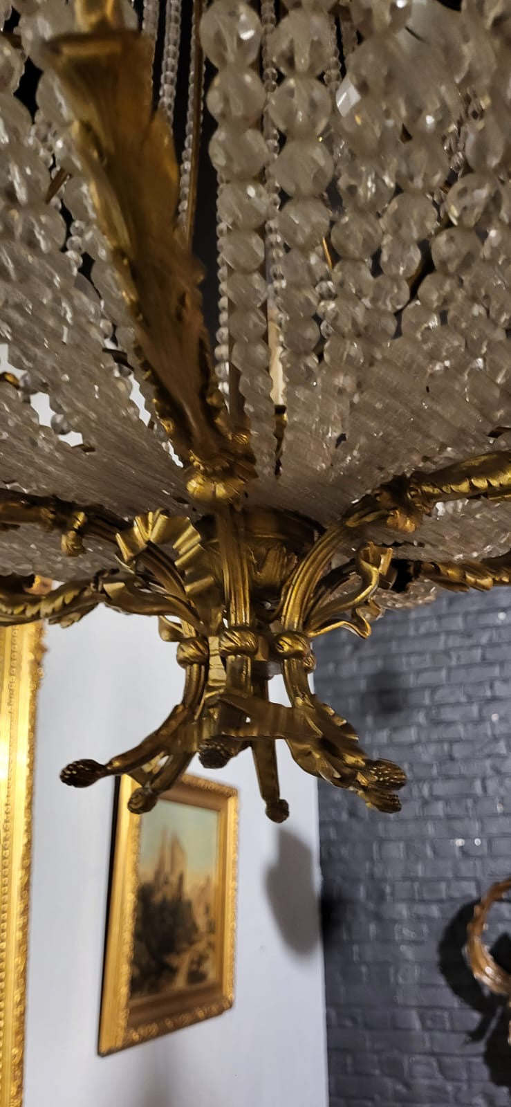 Very rare, 19thC, French empire chandelier, bronze and crystal