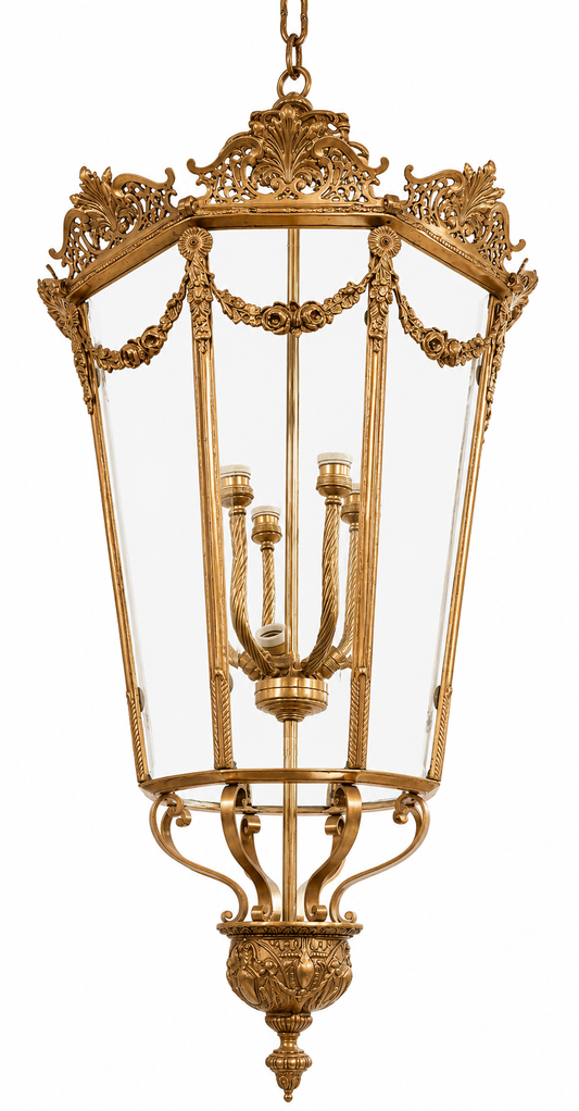 Fantastic, 95cm tall French bronze and glass lantern