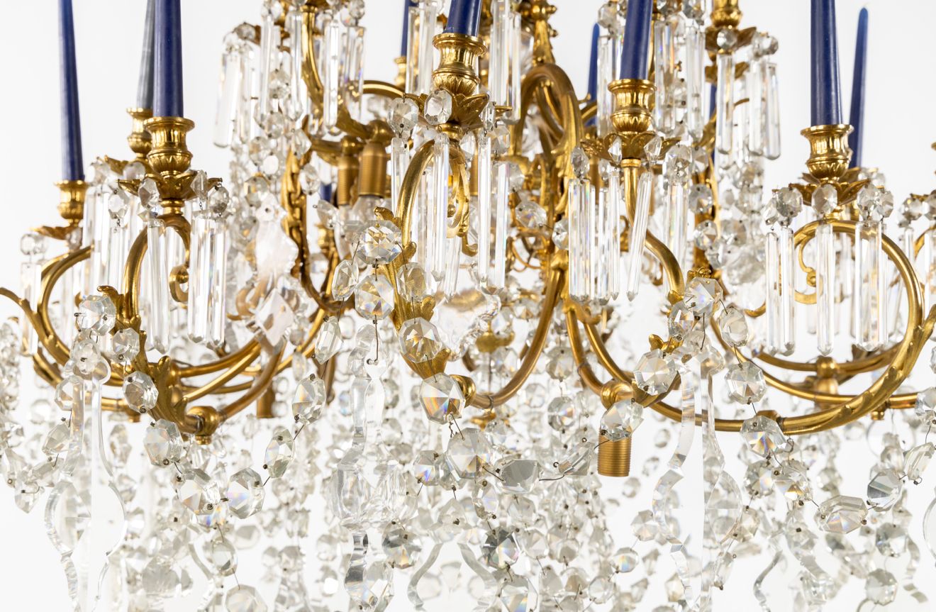 Huge 170cm tall, French baccarat and bronze, early 1800’s chandelier
