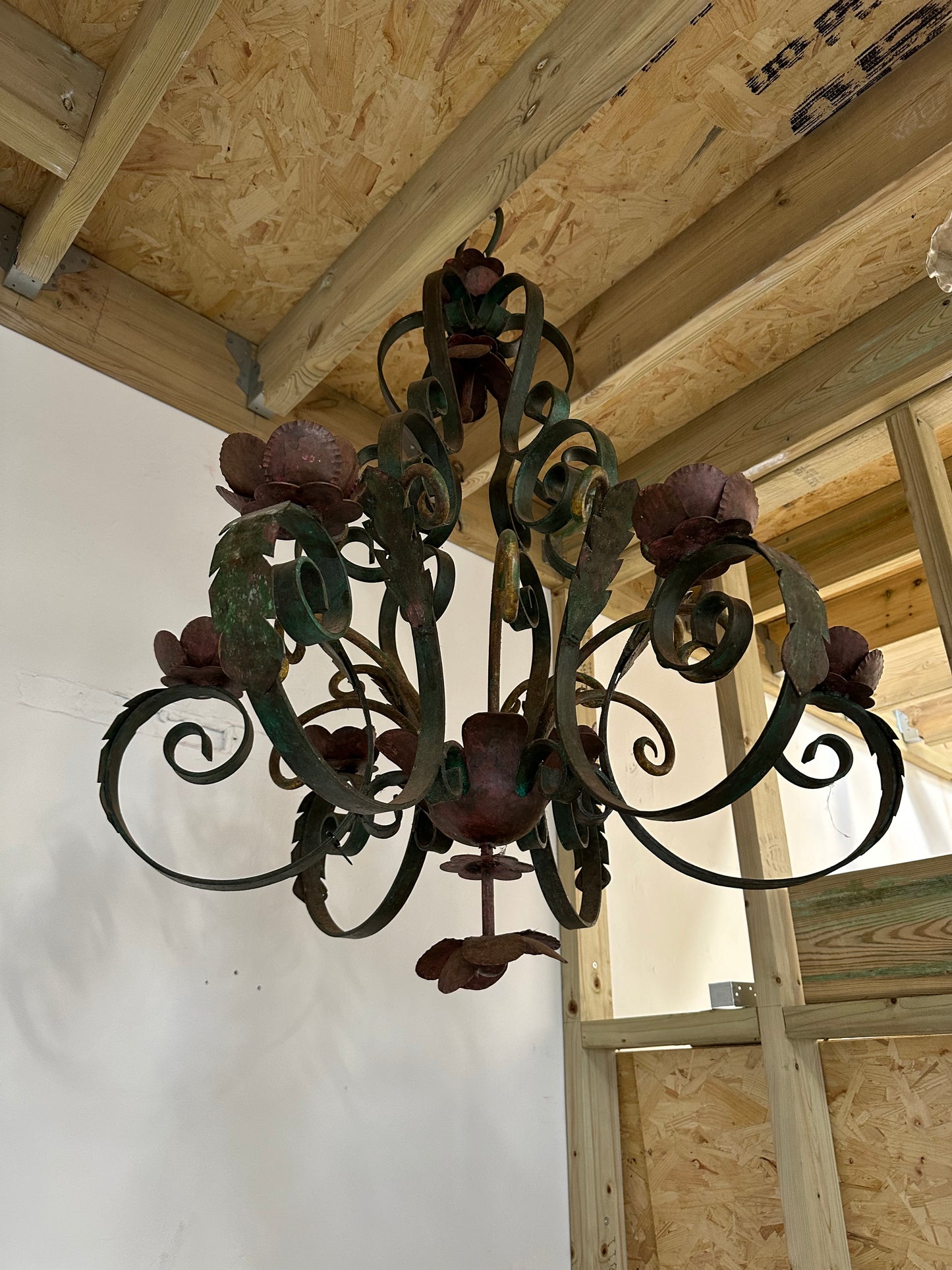 French antique painted wrought iron chandelier