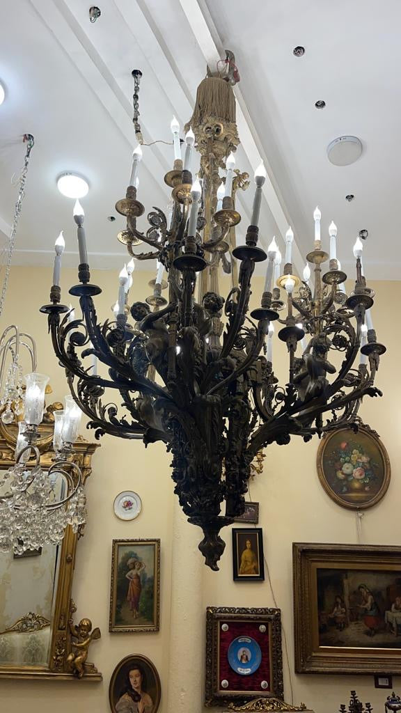 Huge, 2.1m solid bronze French baroque chandelier