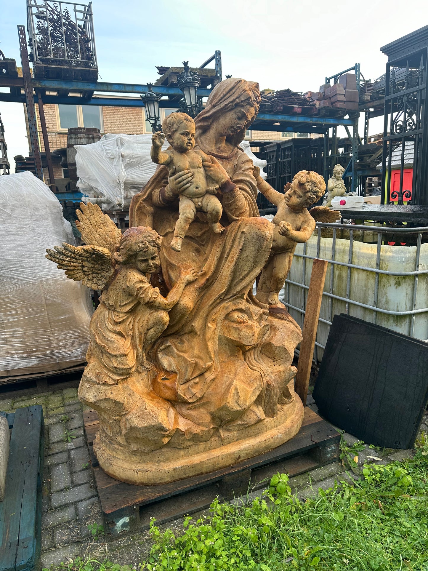 Beautiful French, salvage hand made statue, Mary and cherubs (5ft tall)