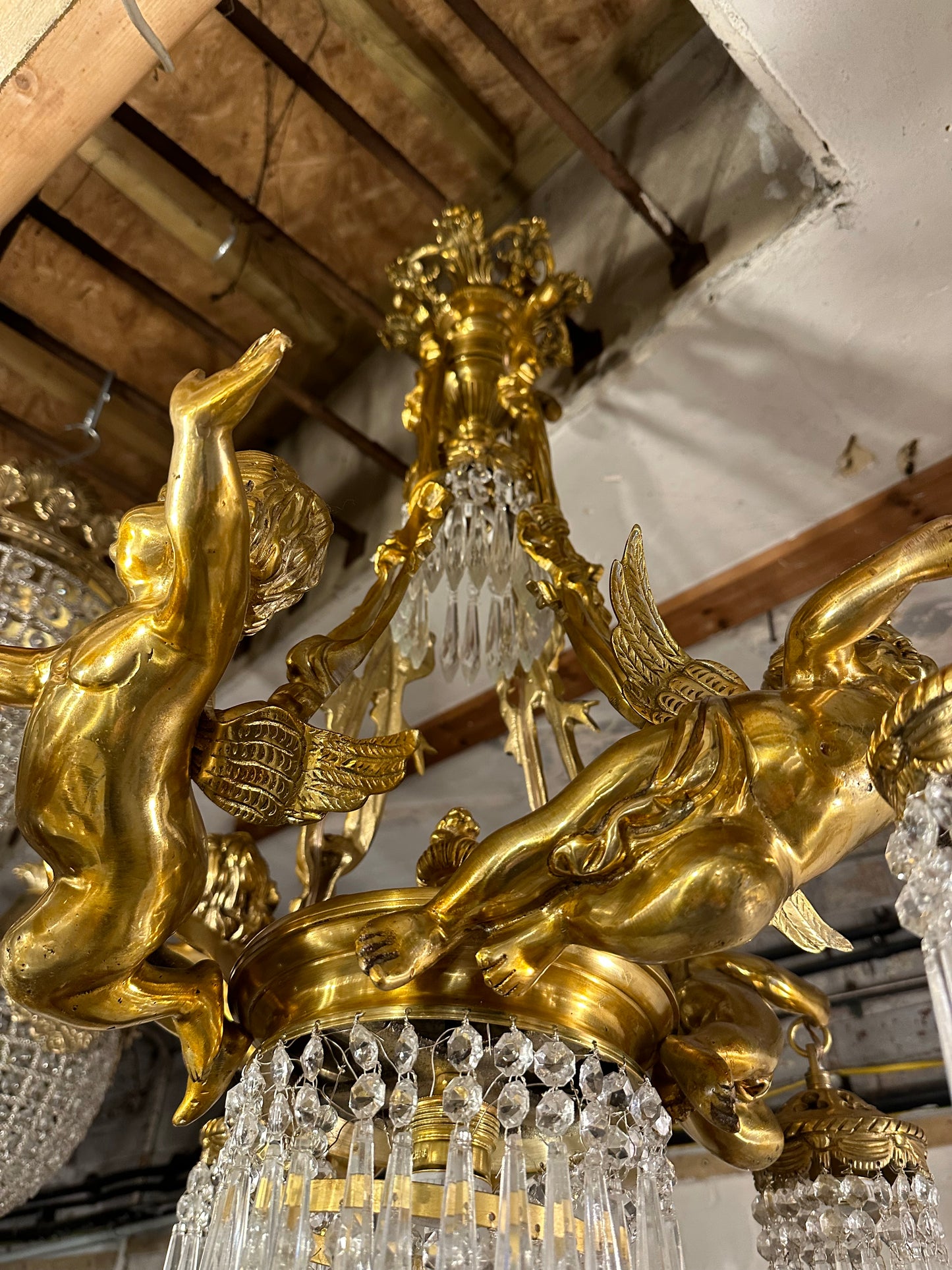 Solid bronze, French 3 tier cherub chandelier, with crystal