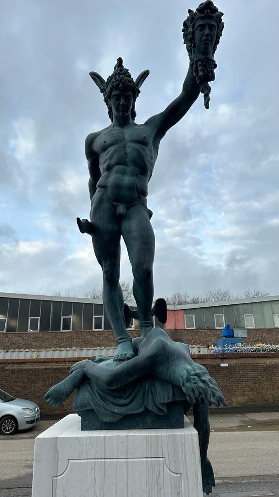 Bronze Perseus Medusa statue, sat on a marble base