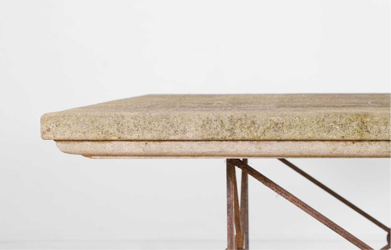 French 19thC empire stone top, iron based, table (140x140x78cm)