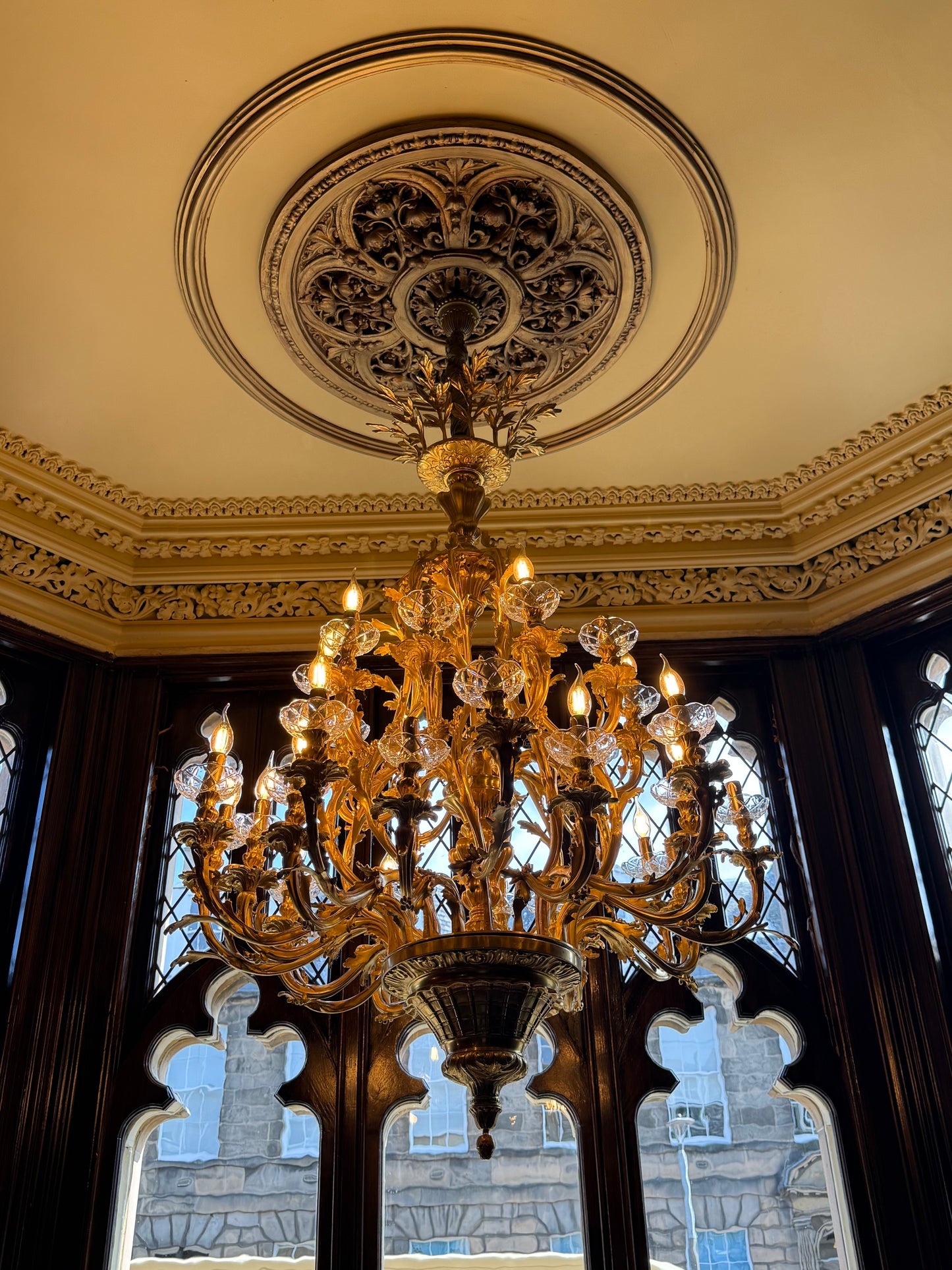 Large, 135x115cm French antique bronze chandelier (pair available)