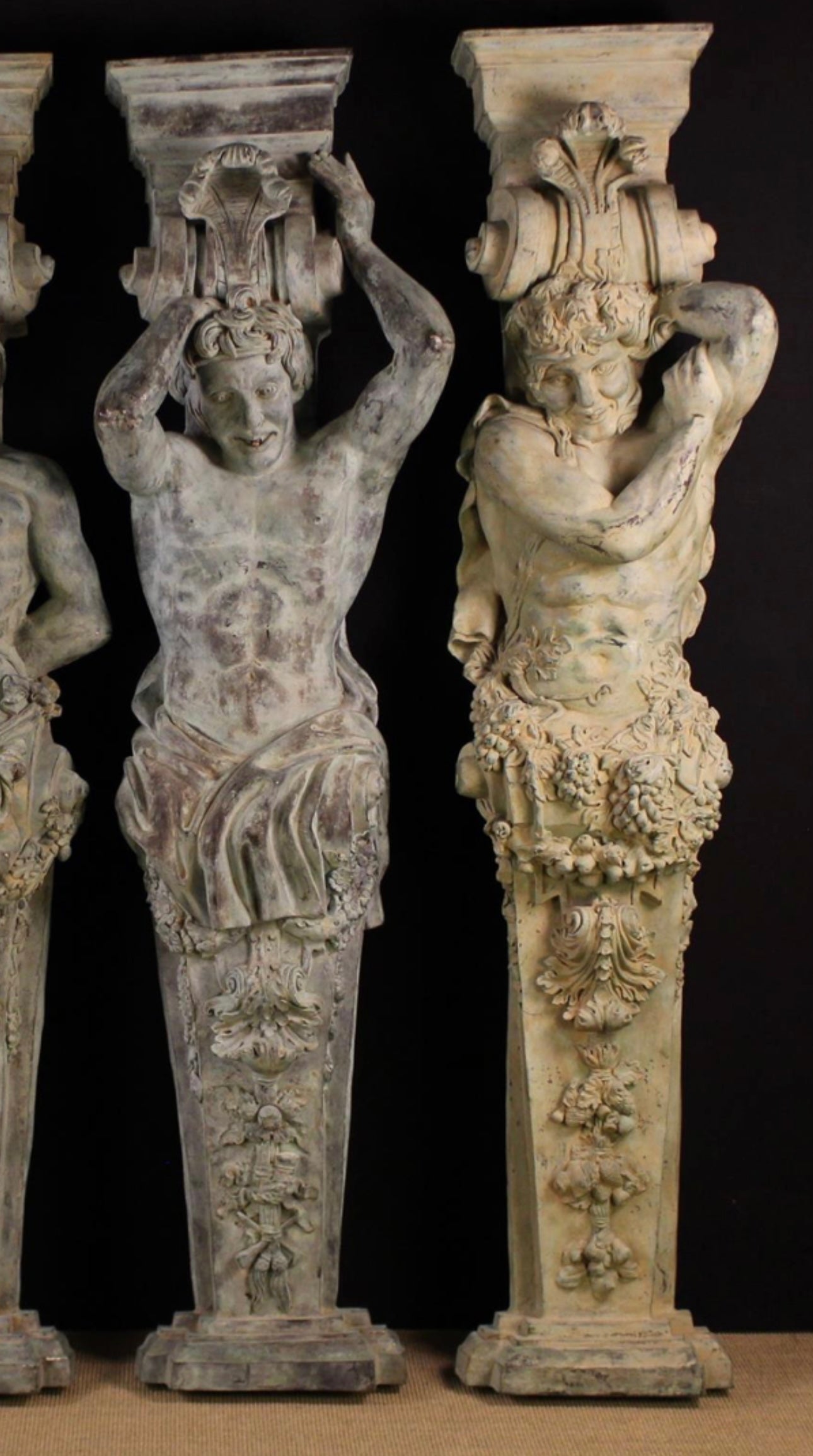 A set of x4, Monumental, 7ft tall, hand made 18thC bronze reclaimed figural pillars