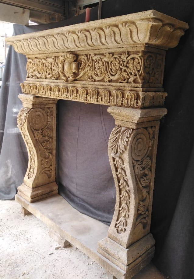 Beautiful, antique Italian, sandstone carved fireplace