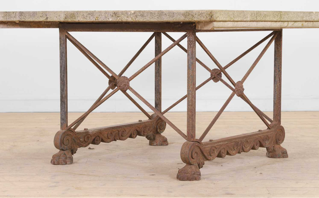 French 19thC empire stone top, iron based, table (140x140x78cm)