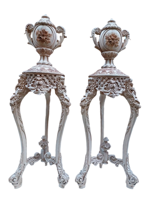5.5ft tall, french gilt wood urns on stands