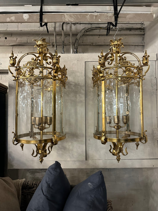 Fantastic pair of Dutch antique, curved glass lanterns (price is per item)