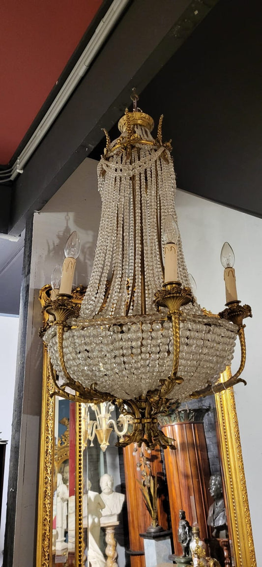 Very rare, 19thC, French empire chandelier, bronze and crystal