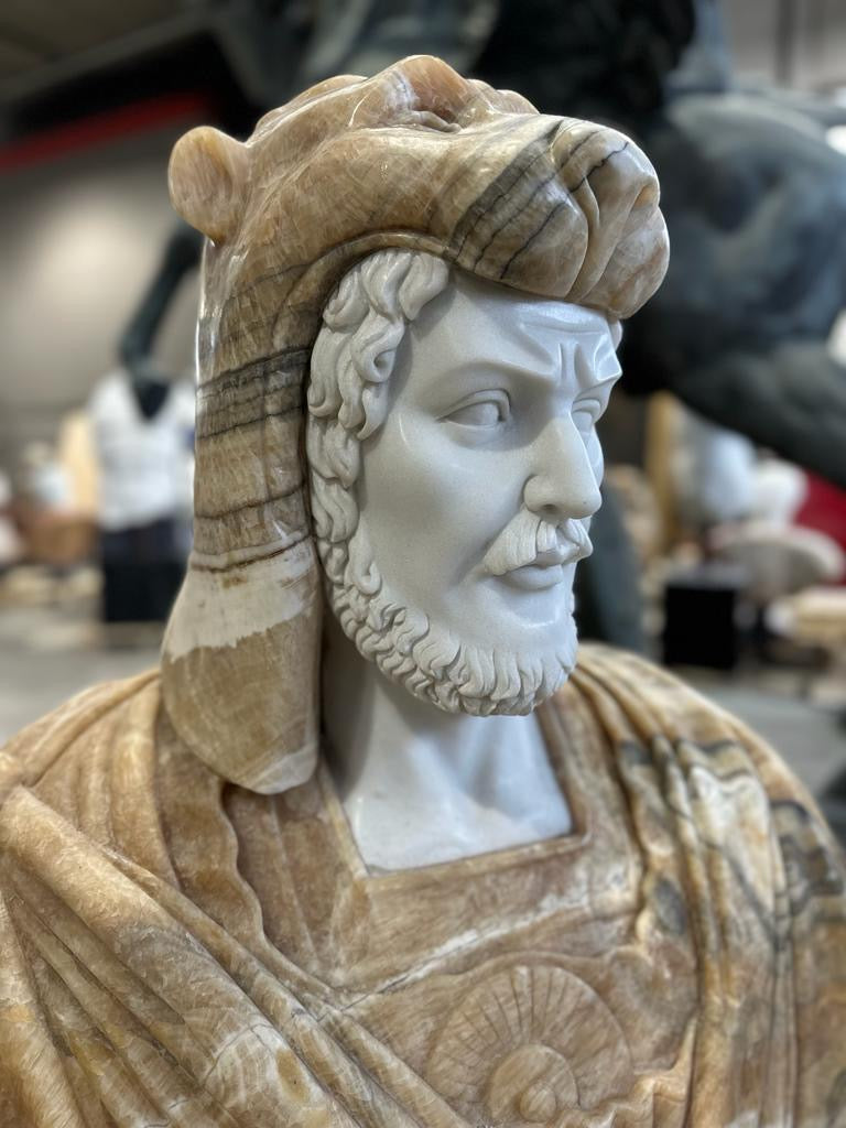 Infamous, Russian solid marble bust in stand, one of a kind