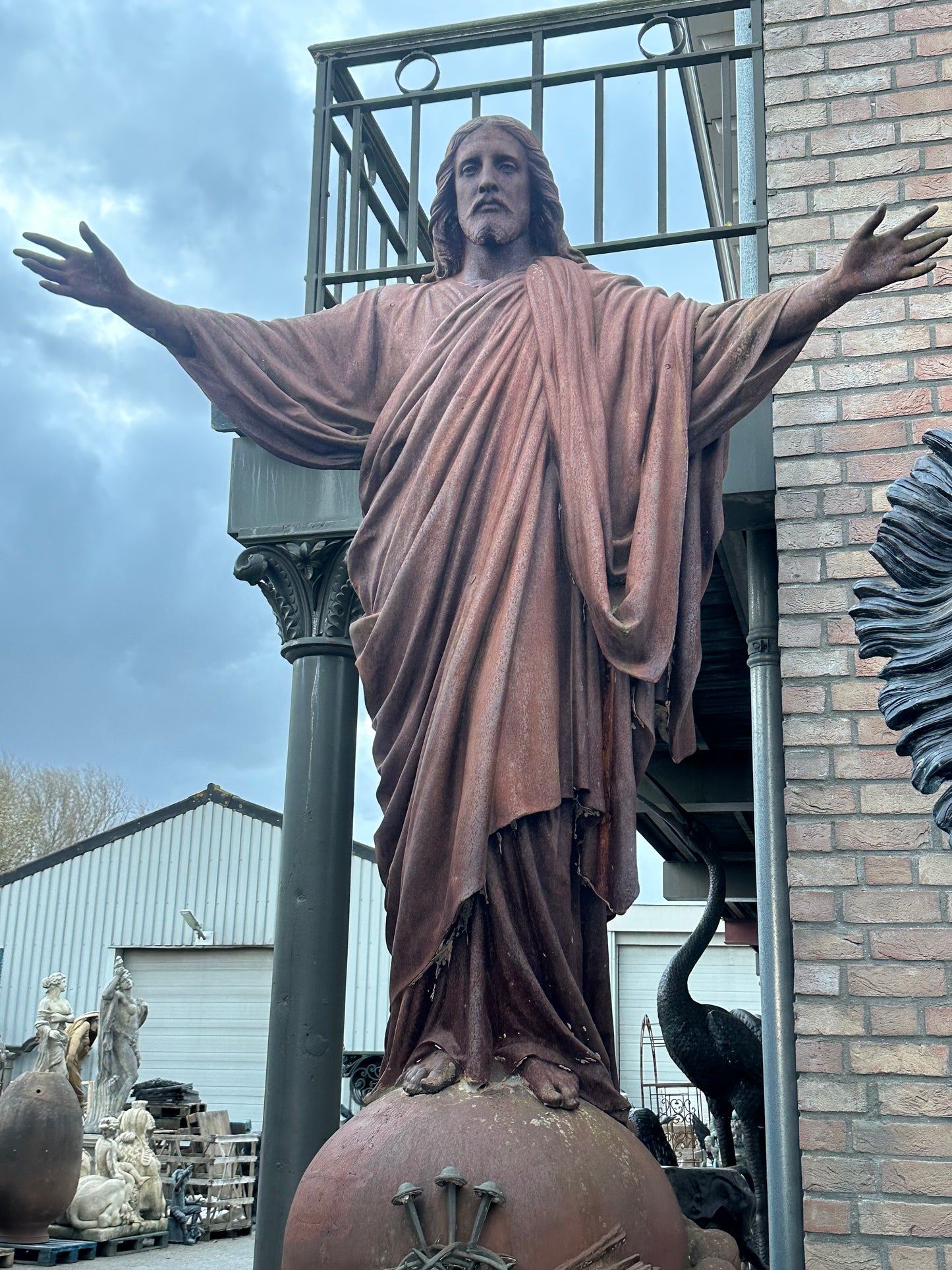 Huge 14ft+, extremely rare, 1 of 2 in existence, signed “Jesus” on plinth statue, “fondu par denonvilliers jesus” MAURICE DENONVILLIERS