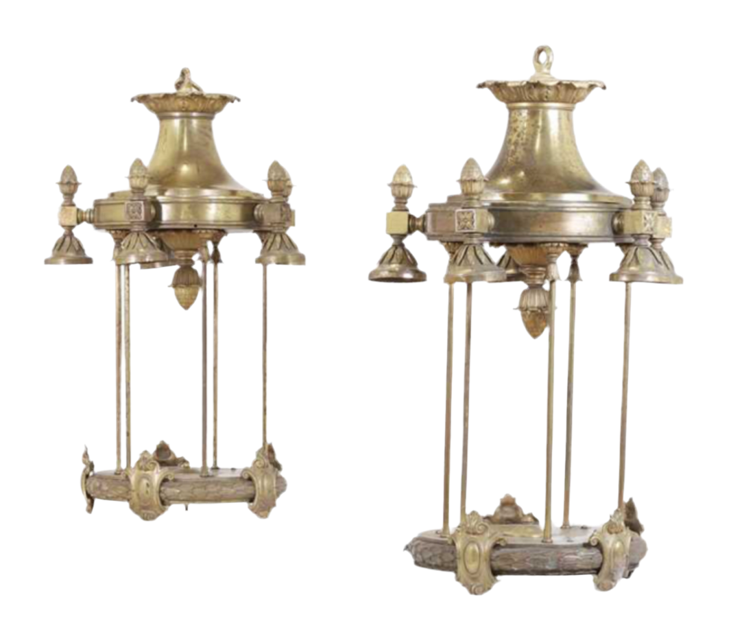 Matching pair, 19thC  Louis XV, gilt bronze lanterns, all original (100x65cm)