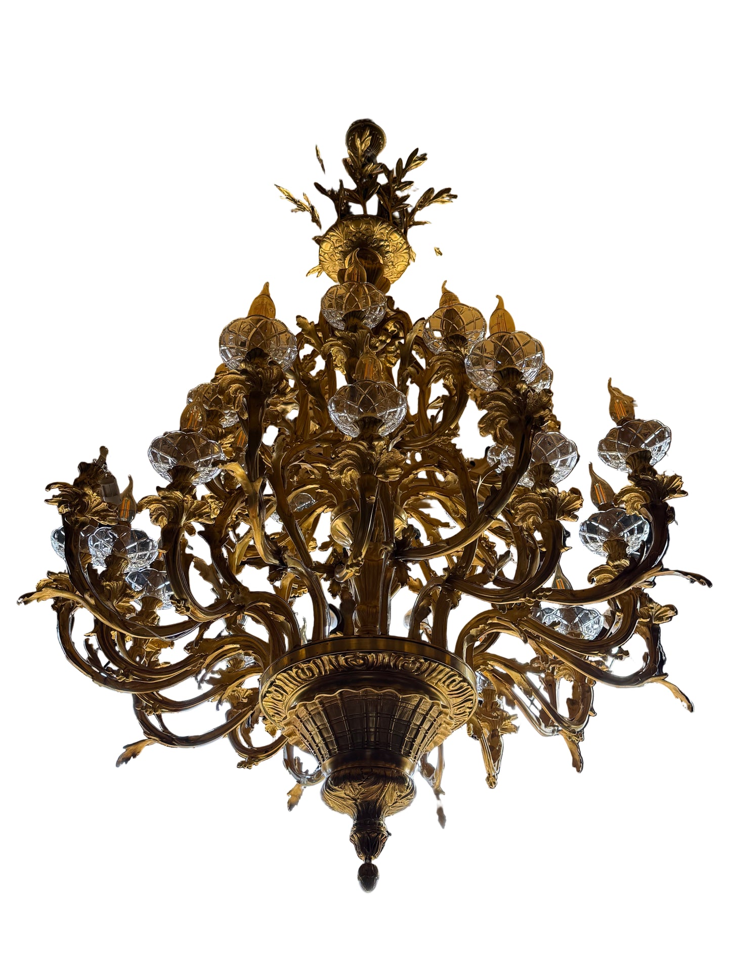 Large, 135x115cm French antique bronze chandelier (pair available)