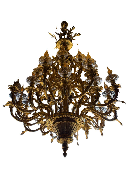 Large, 135x115cm French antique bronze chandelier (pair available)