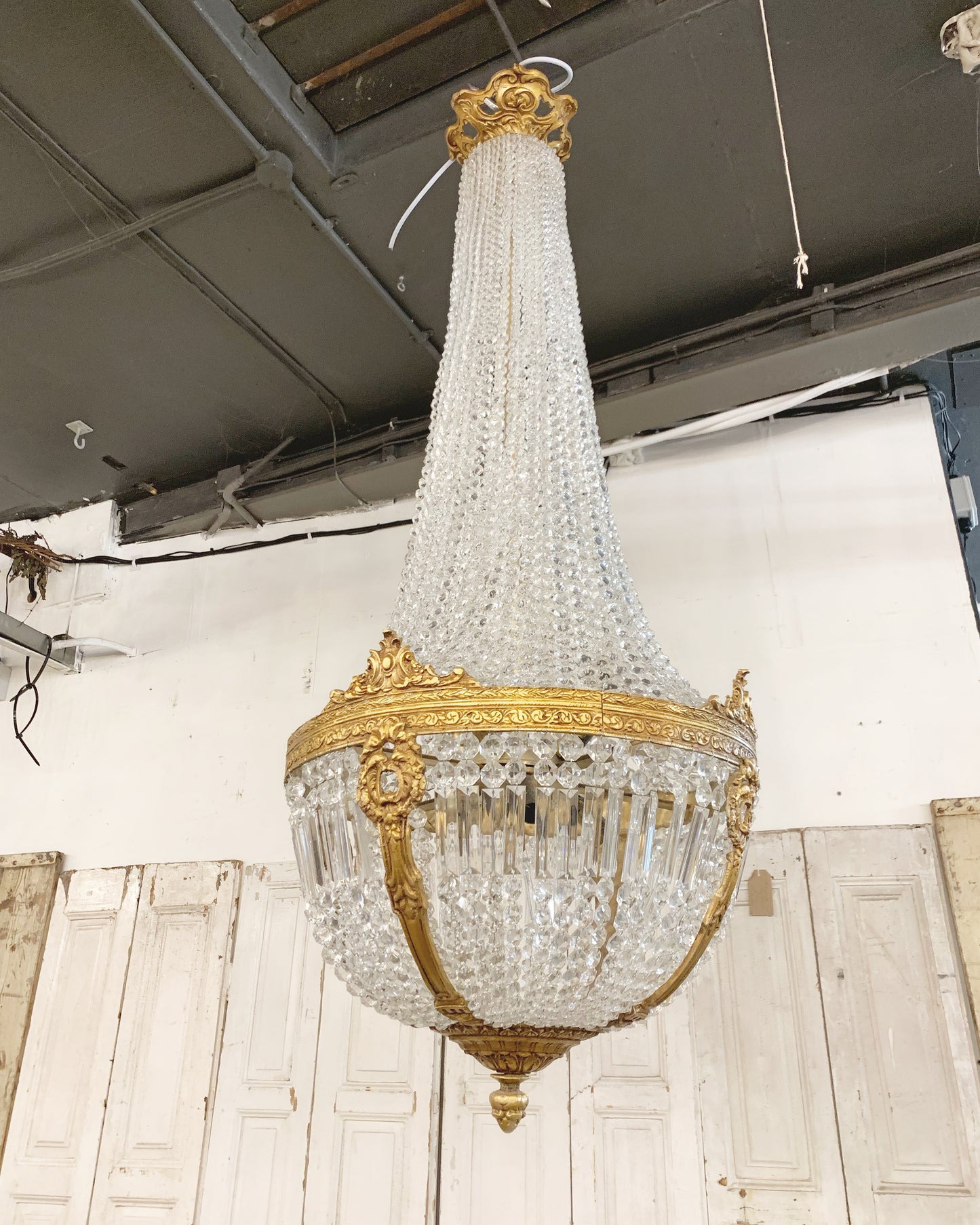 Fantastic French empire crystal/bronze chandelier (120cm tall)