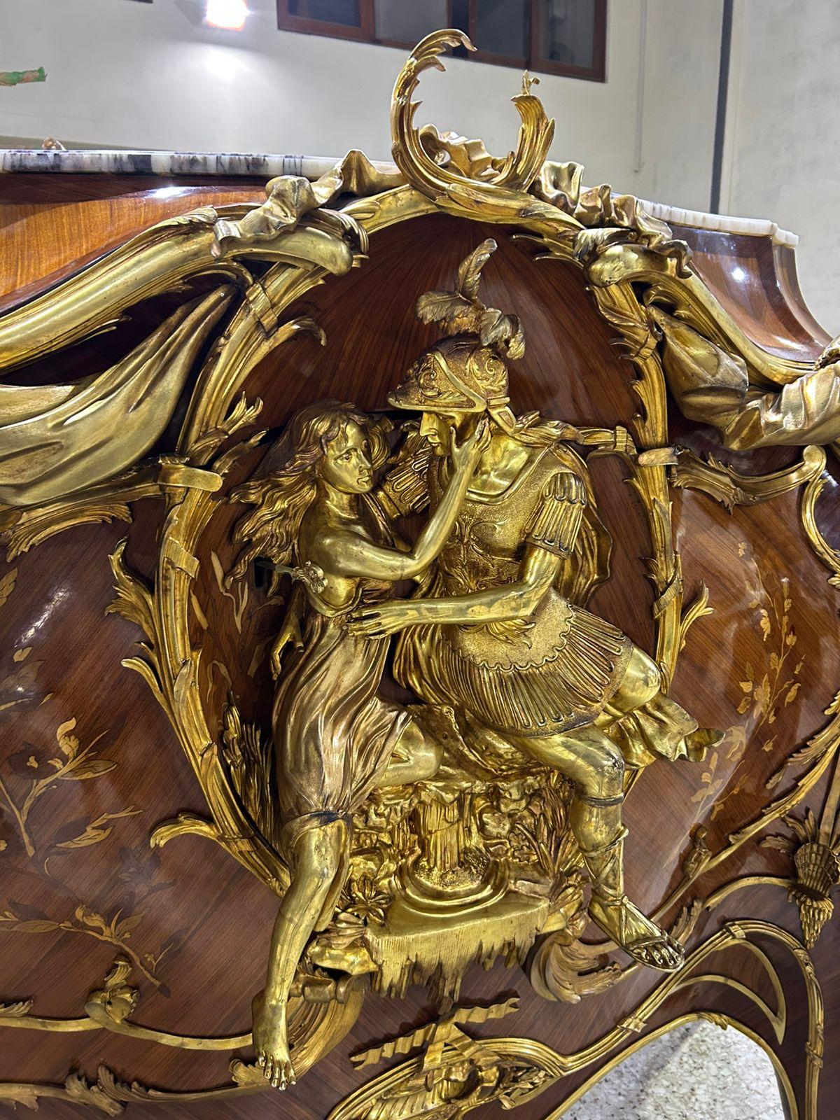 Pair of, Linke, French antique inlaid and bronze, buffets