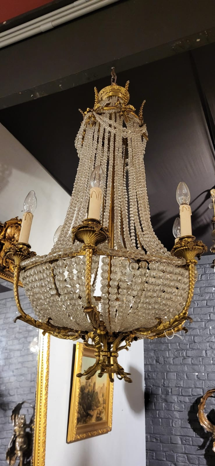 Very rare, 19thC, French empire chandelier, bronze and crystal