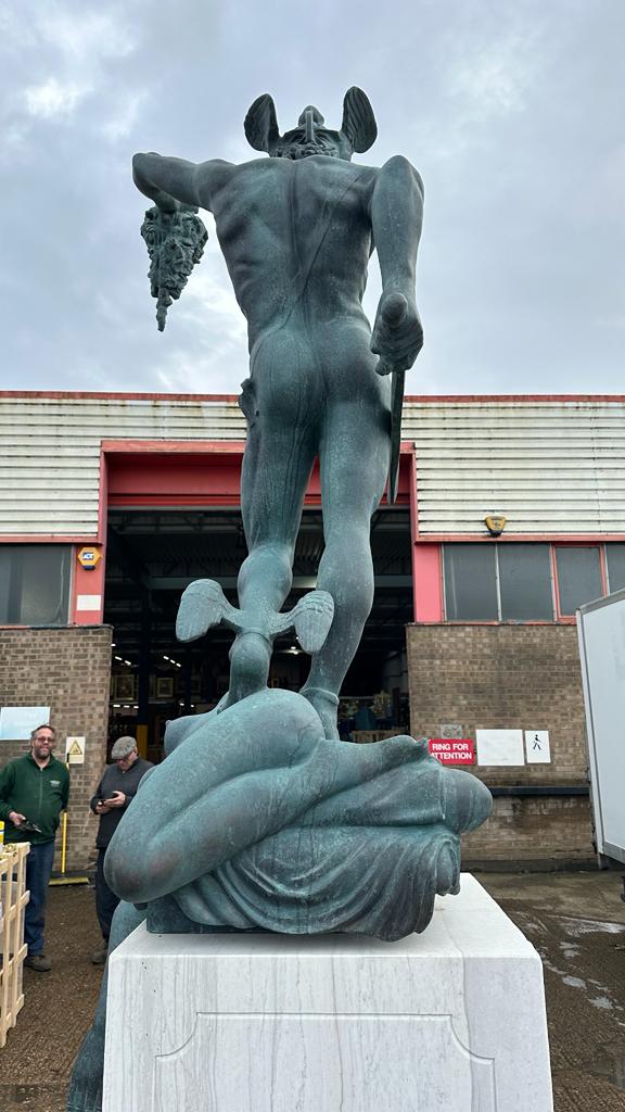 Bronze Perseus Medusa statue, sat on a marble base