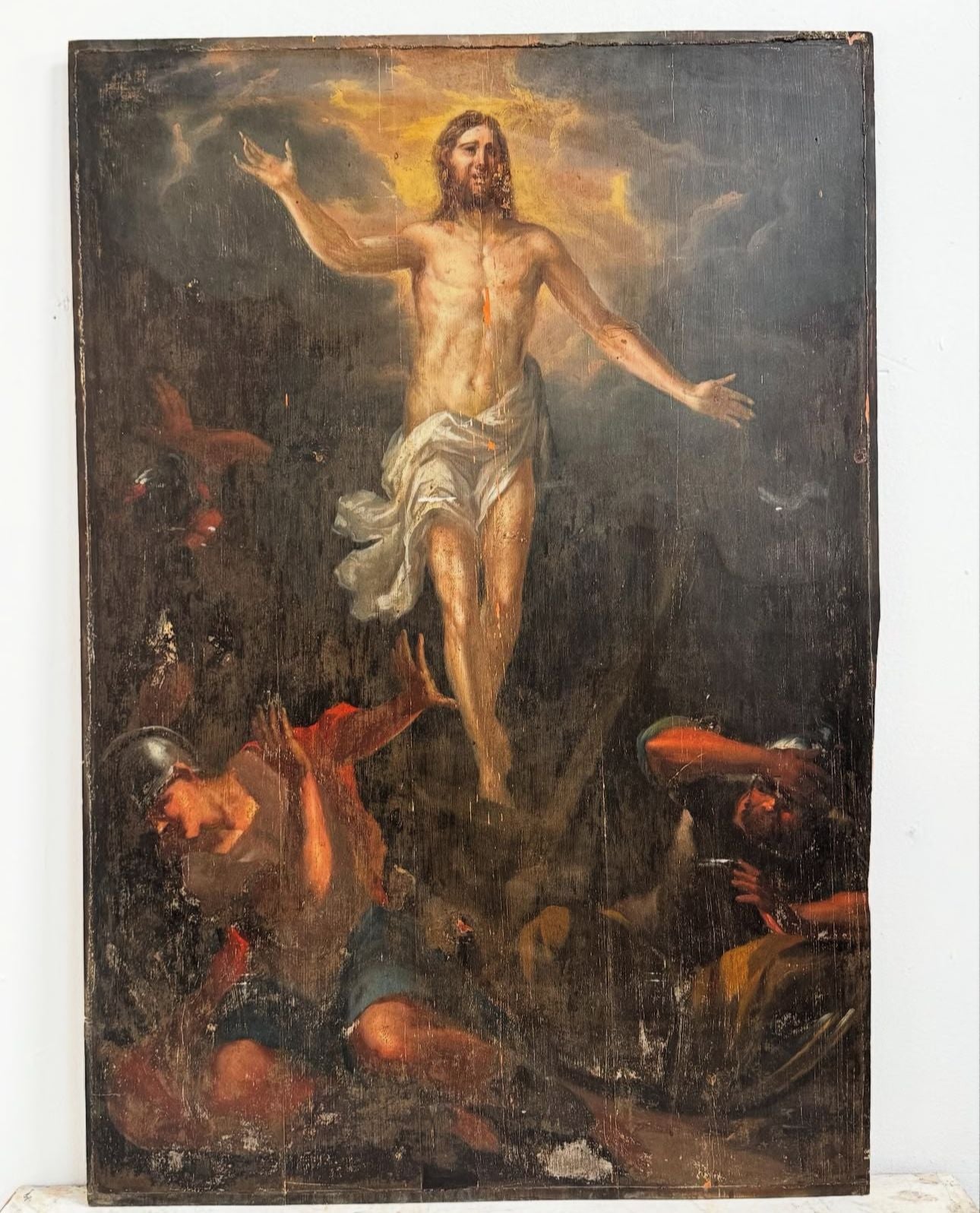 Stunning, original 18thC religious painting on panel of wood, removed from Italian church