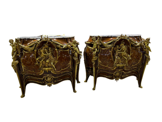 Pair of, Linke, French antique inlaid and bronze, buffets