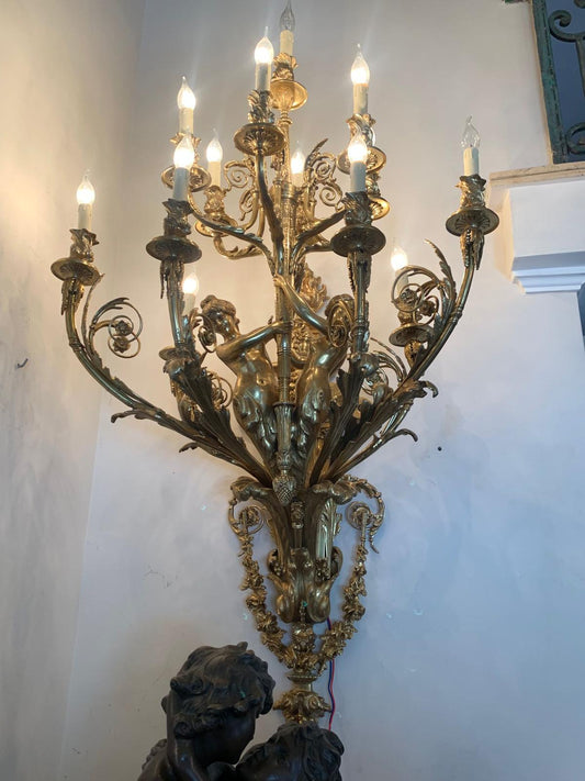 Impressive, 1.2m tall, French bronze baroque wall lights (pair available)