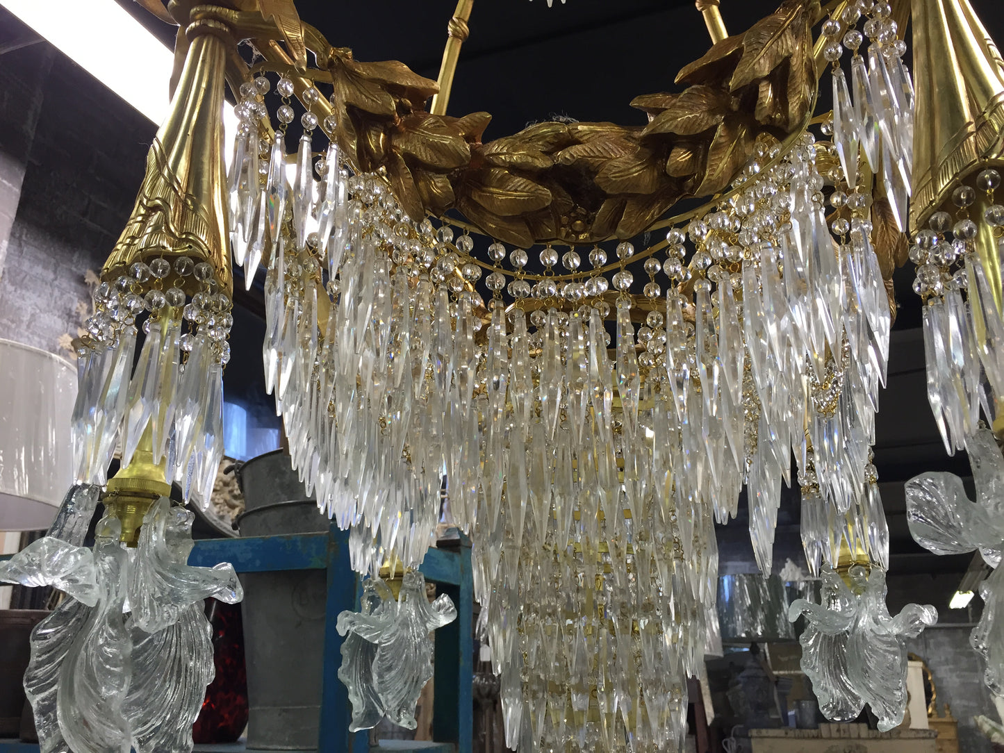 Stunning waterfall, crystal and bronze, chandelier (pair available)