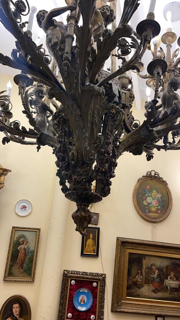 Huge, 2.1m solid bronze French baroque chandelier