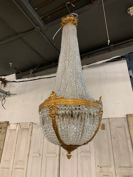 Fantastic French empire crystal/bronze chandelier (120cm tall)