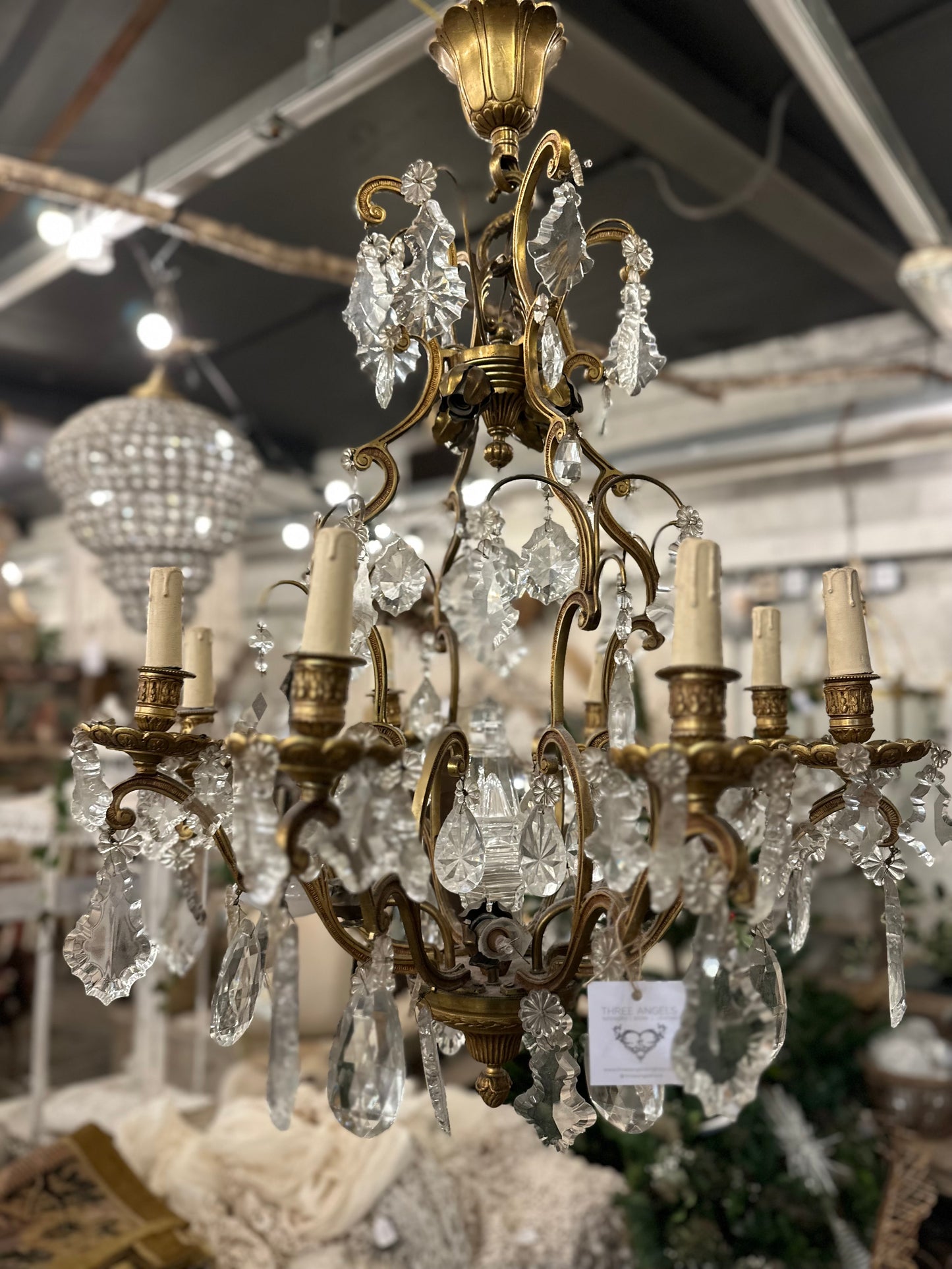 Lovely, petite French crystal chandelier, with bronze