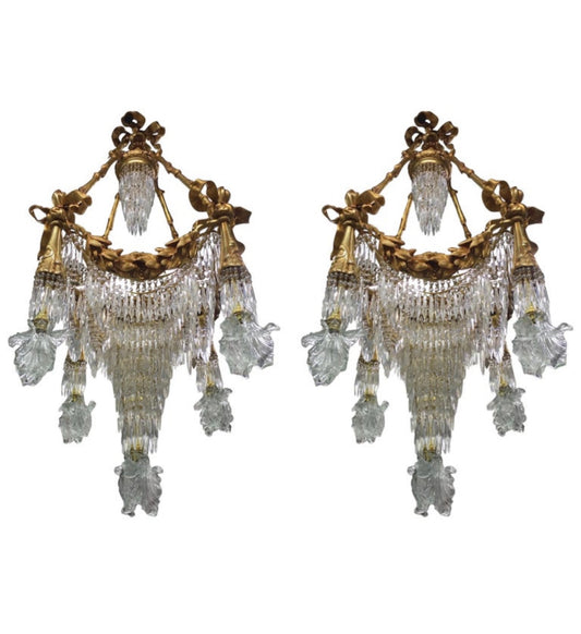 Stunning waterfall, crystal and bronze, chandelier (pair available)