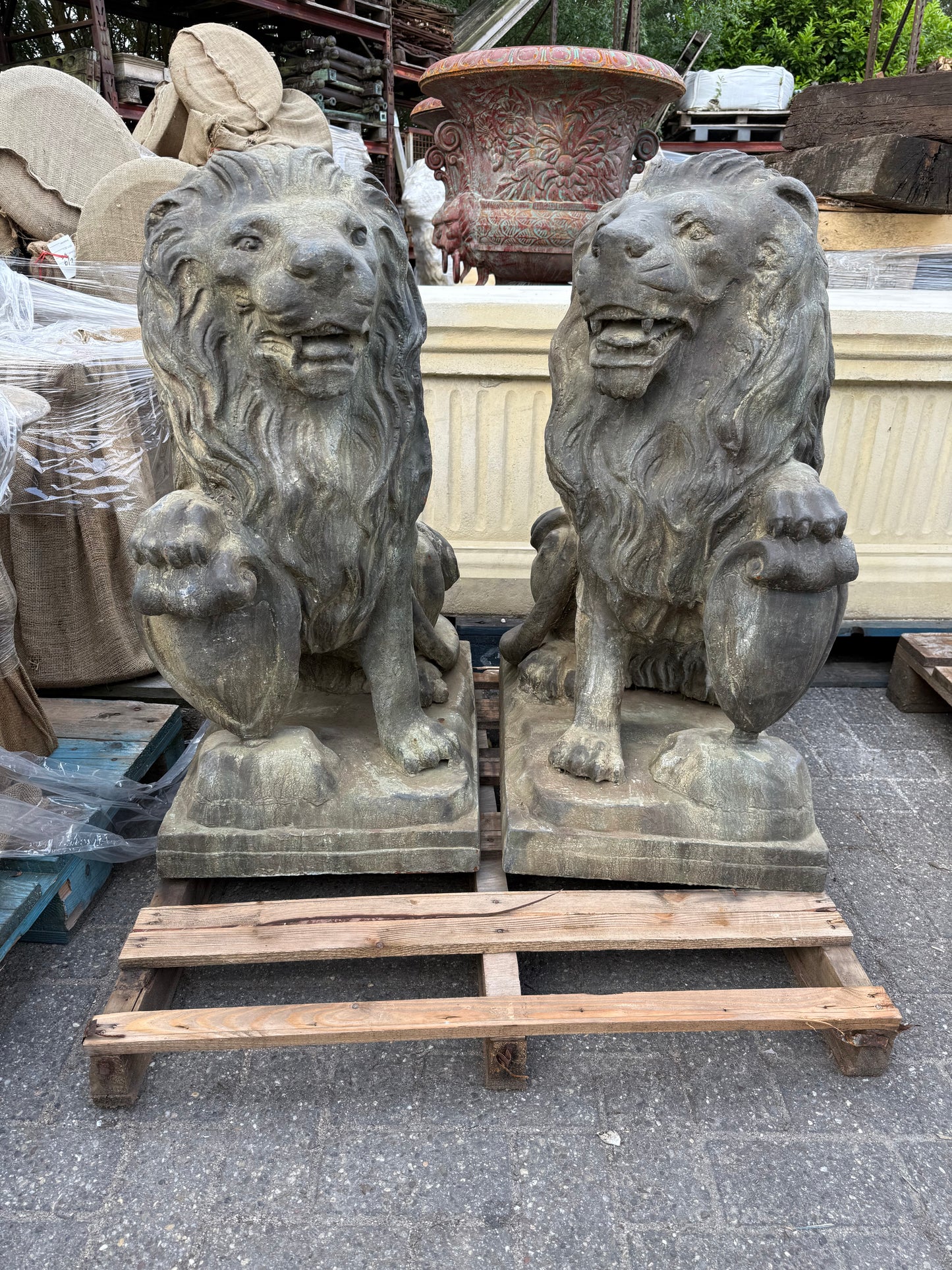 Pair of beautiful bronze lions standing 3.5ft tall