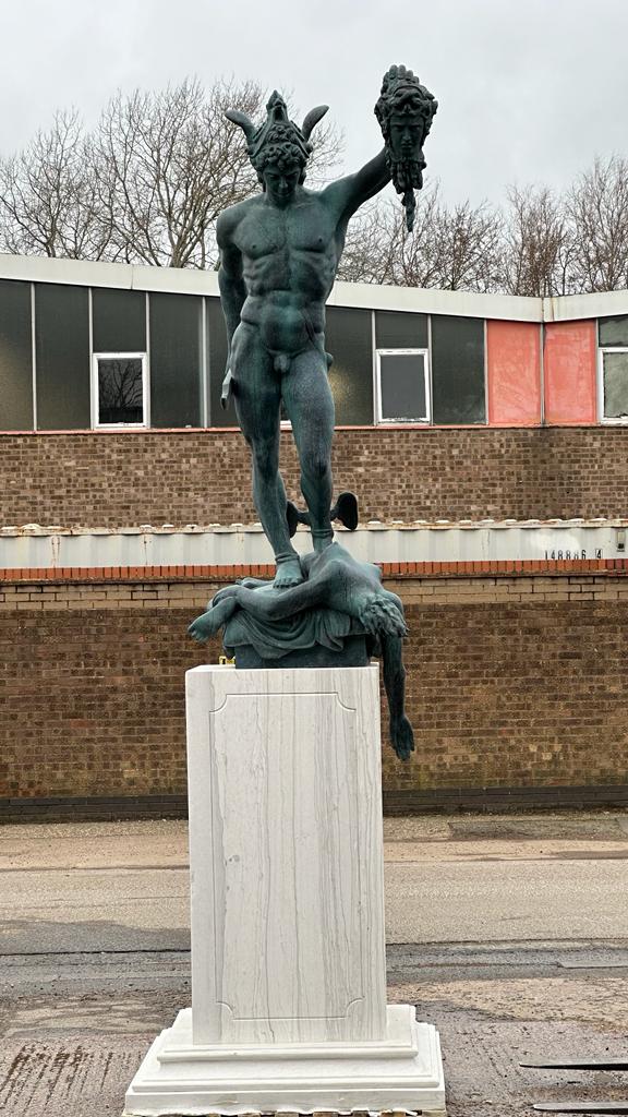 Bronze Perseus Medusa statue, sat on a marble base