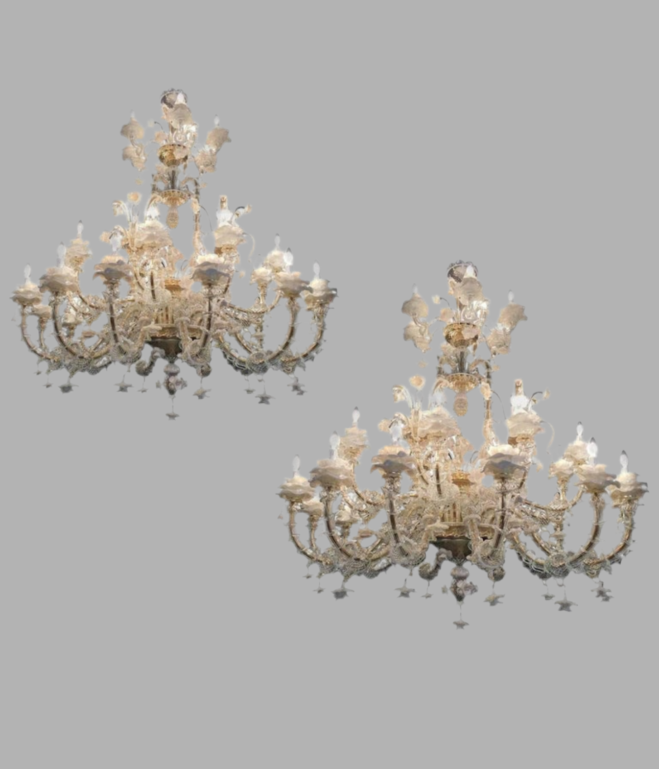 Pair of, stunning antique Murano glass Italian chandeliers, 11ftx10ft, HUGE