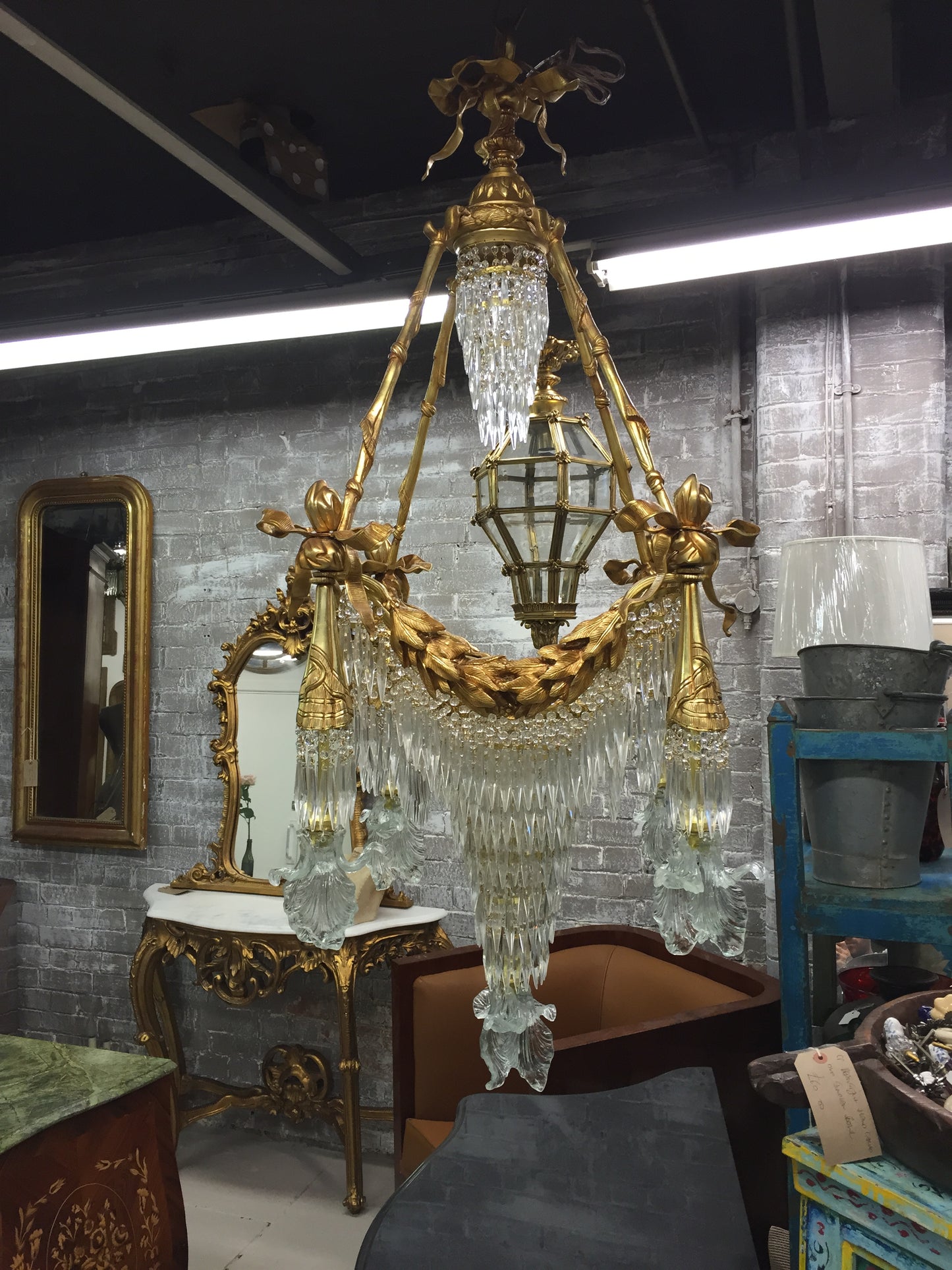 Stunning waterfall, crystal and bronze, chandelier (pair available)