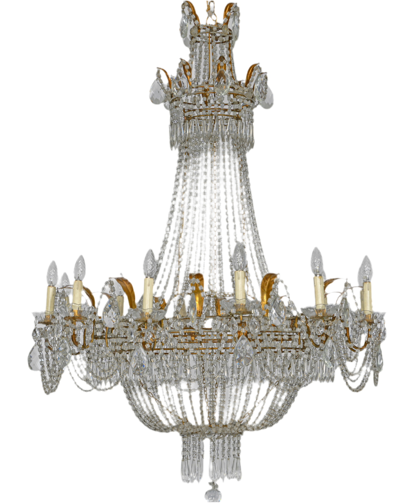 Stunning, 130cm tall, French crystal and bronze, 19thC chandelier
