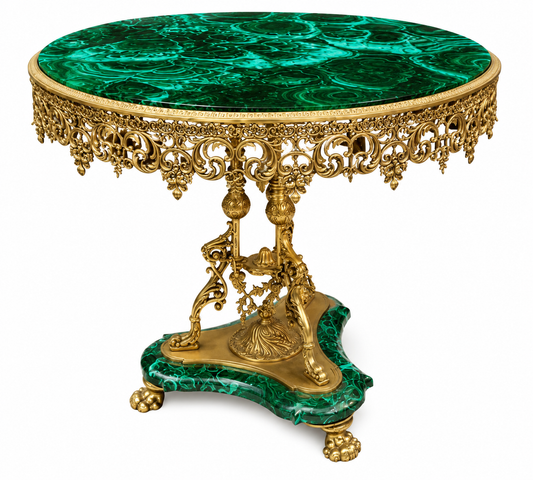 Beautiful, bronze and malachite centre table - 80cm round